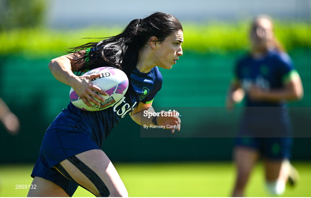 8 July 2024; Lucy Rock during the Team Ireland Paris 2024 team training for Rugby Sevens ahead of the Paris 2024 Olympic Games at the IRFU Outdoor Pitch on the Sport Ireland Campus in Dublin. Photo by Ramsey Cardy/Sportsfile