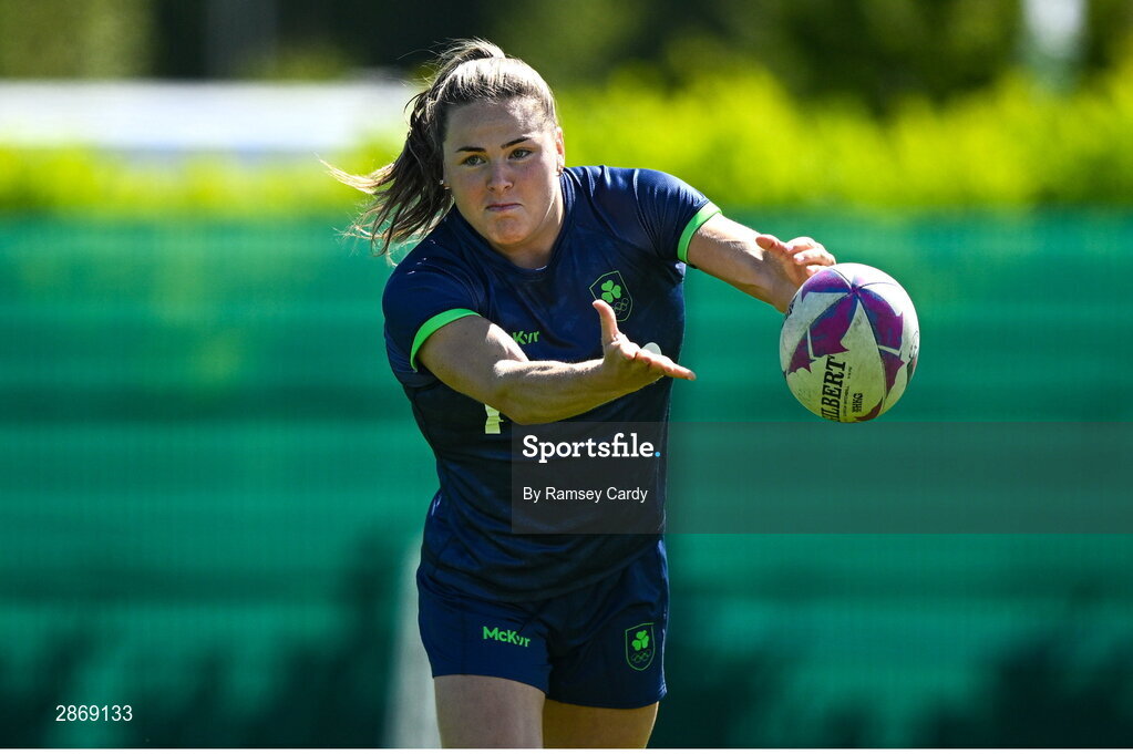 8 July 2024; Beibhinn Parsons during the Team Ireland Paris 2024 team training for Rugby Sevens ahead of the Paris 2024 Olympic Games at the IRFU Outdoor Pitch on the Sport Ireland Campus in Dublin. Photo by Ramsey Cardy/Sportsfile