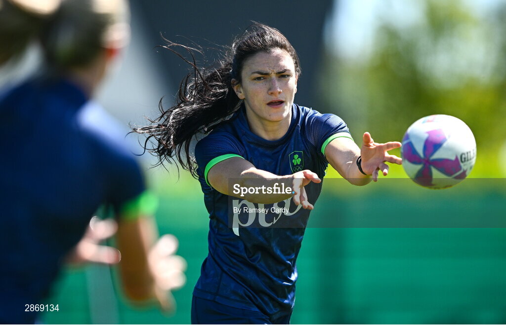 8 July 2024; Lucy Rock during the Team Ireland Paris 2024 team training for Rugby Sevens ahead of the Paris 2024 Olympic Games at the IRFU Outdoor Pitch on the Sport Ireland Campus in Dublin. Photo by Ramsey Cardy/Sportsfile