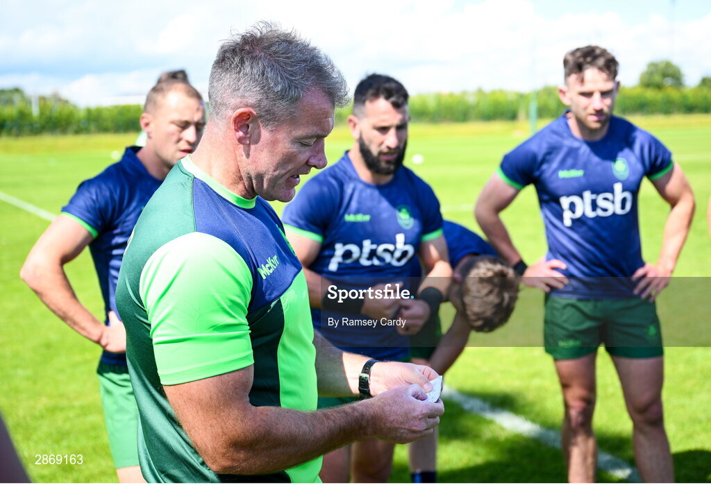 8 July 2024; Head coach James Topping during the Team Ireland Paris 2024 team training for Rugby Sevens ahead of the Paris 2024 Olympic Games at the IRFU Outdoor Pitch on the Sport Ireland Campus in Dublin. Photo by Ramsey Cardy/Sportsfile