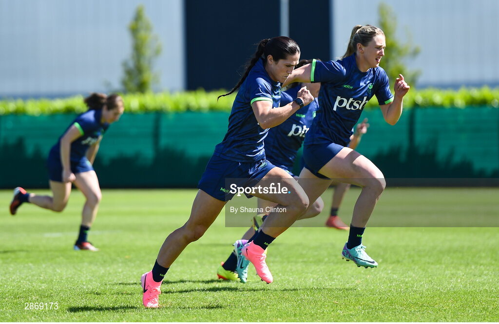 8 July 2024; Amee-Leigh Murphy Crowne during the Team Ireland Paris 2024 team training for Rugby Sevens ahead of the Paris 2024 Olympic Games at the IRFU Outdoor Pitch on the Sport Ireland Campus in Dublin. Photo by Shauna Clinton/Sportsfile