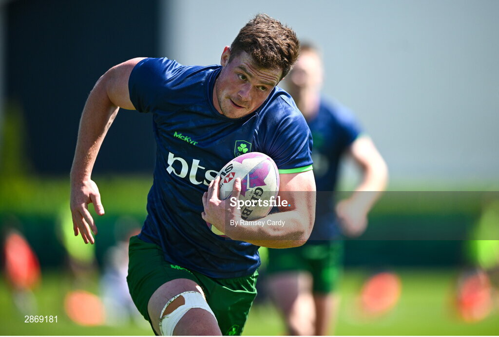 8 July 2024; Zac Ward during the Team Ireland Paris 2024 team training for Rugby Sevens ahead of the Paris 2024 Olympic Games at the IRFU Outdoor Pitch on the Sport Ireland Campus in Dublin. Photo by Ramsey Cardy/Sportsfile