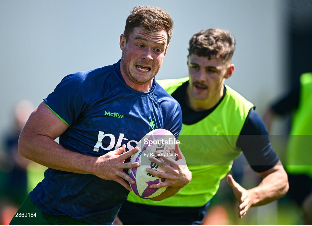 8 July 2024; Zac Ward during the Team Ireland Paris 2024 team training for Rugby Sevens ahead of the Paris 2024 Olympic Games at the IRFU Outdoor Pitch on the Sport Ireland Campus in Dublin. Photo by Ramsey Cardy/Sportsfile