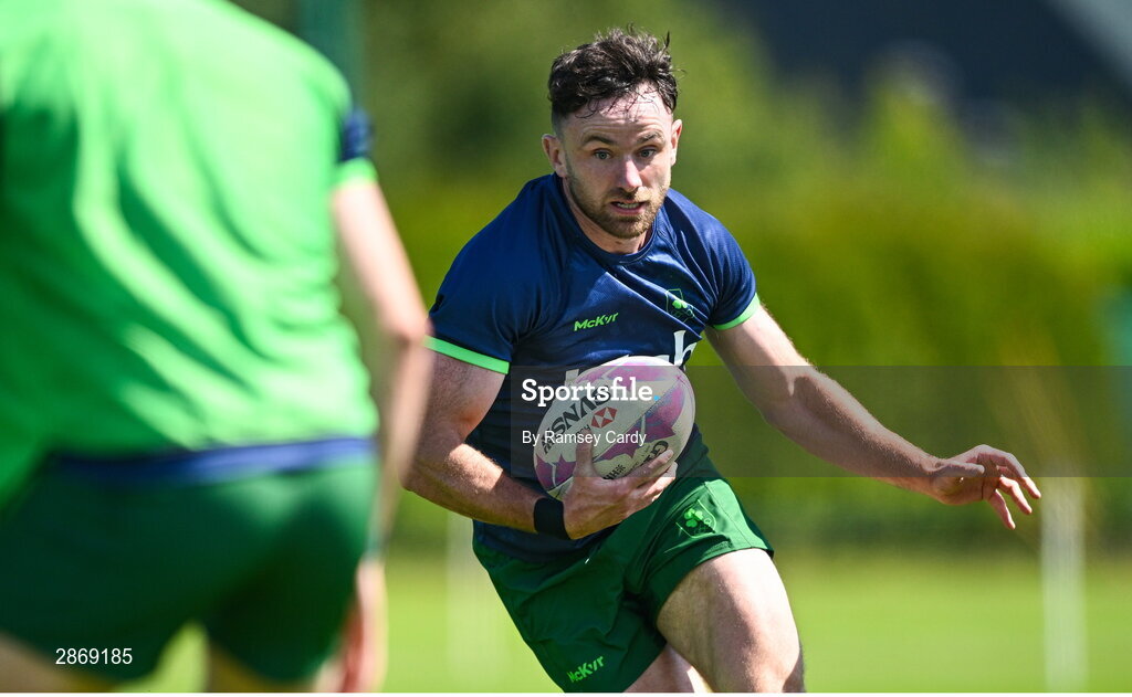 8 July 2024; Hugo Keenan during the Team Ireland Paris 2024 team training for Rugby Sevens ahead of the Paris 2024 Olympic Games at the IRFU Outdoor Pitch on the Sport Ireland Campus in Dublin. Photo by Ramsey Cardy/Sportsfile