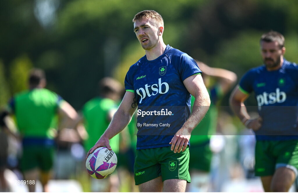 8 July 2024; Terry Kennedy during the Team Ireland Paris 2024 team training for Rugby Sevens ahead of the Paris 2024 Olympic Games at the IRFU Outdoor Pitch on the Sport Ireland Campus in Dublin. Photo by Ramsey Cardy/Sportsfile