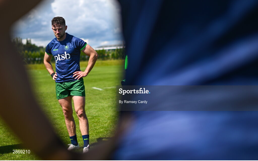 8 July 2024; Hugo Keenan during the Team Ireland Paris 2024 team training for Rugby Sevens ahead of the Paris 2024 Olympic Games at the IRFU Outdoor Pitch on the Sport Ireland Campus in Dublin. Photo by Ramsey Cardy/Sportsfile