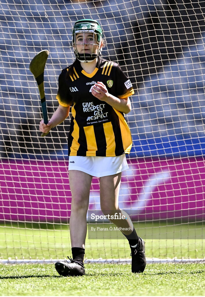 6 July 2024; Mary Jane Rafferty, Scoil Naomh Feichín, Droichead Átha, Lú, representing Kilkenny during the GAA INTO Cumann na mBunscol Respect Exhibition Go Games at the GAA Hurling All-Ireland Senior Championship semi-final match between Kilkenny and Clare at Croke Park in Dublin. Photo by Piaras Ó Mídheach/Sportsfile