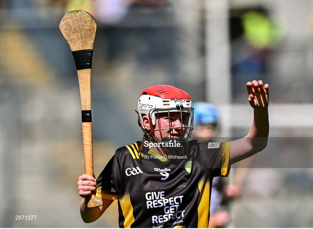 6 July 2024; Laura Tansey, Scoil Mhuire, An Muileann gCearr, An Iarmhí, representing Kilkenny during the GAA INTO Cumann na mBunscol Respect Exhibition Go Games at the GAA Hurling All-Ireland Senior Championship semi-final match between Kilkenny and Clare at Croke Park in Dublin. Photo by Piaras Ó Mídheach/Sportsfile