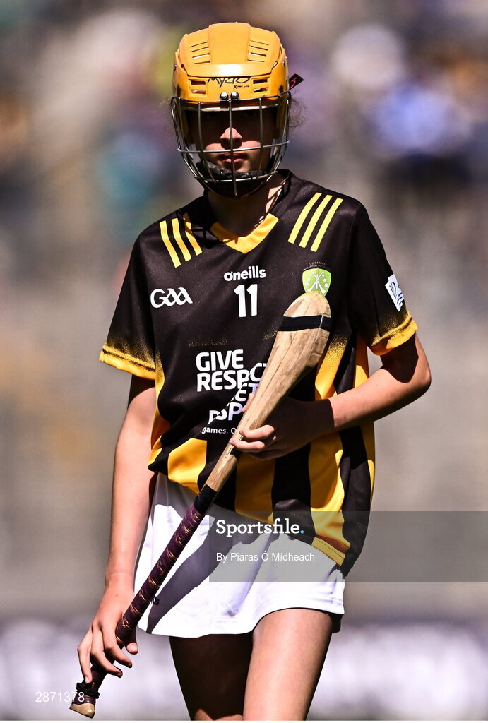 6 July 2024; Caitlin Griffith, Screen NS, Enniscorthy, Wexford, representing Kilkenny during the GAA INTO Cumann na mBunscol Respect Exhibition Go Games at the GAA Hurling All-Ireland Senior Championship semi-final match between Kilkenny and Clare at Croke Park in Dublin. Photo by Piaras Ó Mídheach/Sportsfile