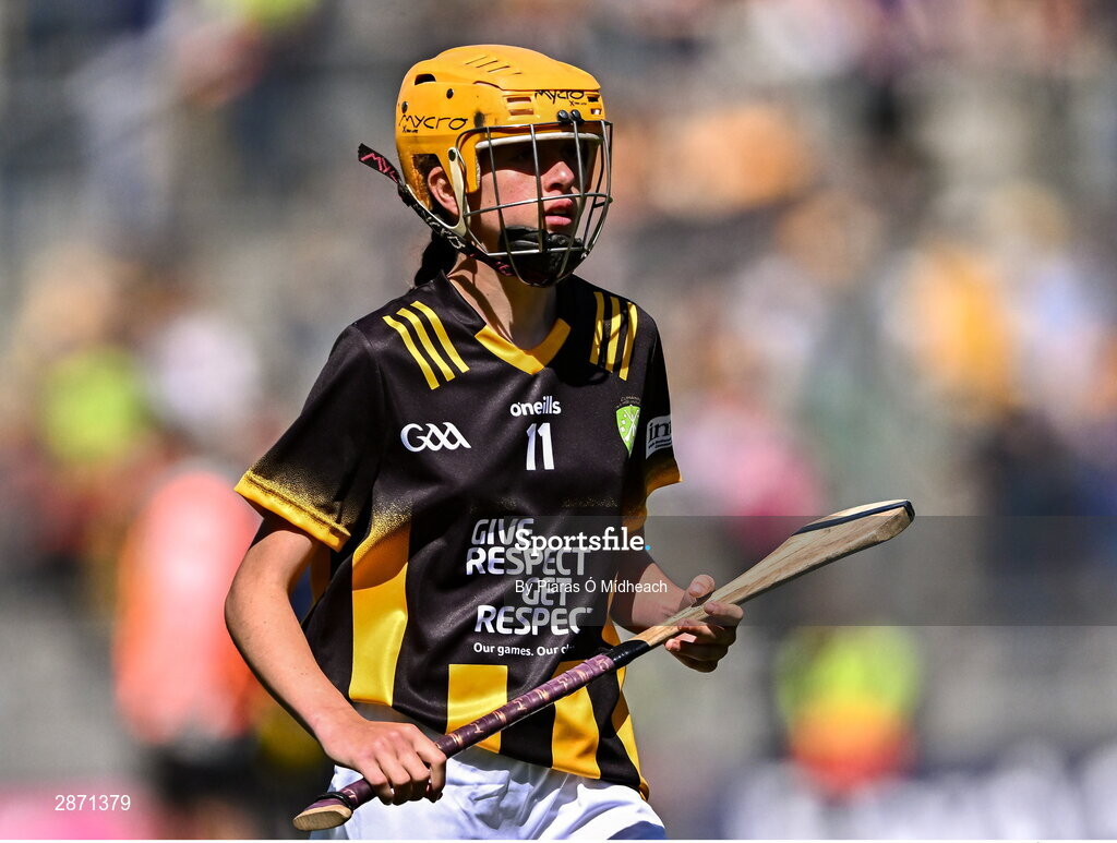 6 July 2024; Caitlin Griffith, Screen NS, Enniscorthy, Wexford, representing Kilkenny representing Kilkenny during the GAA INTO Cumann na mBunscol Respect Exhibition Go Games at the GAA Hurling All-Ireland Senior Championship semi-final match between Kilkenny and Clare at Croke Park in Dublin. Photo by Piaras Ó Mídheach/Sportsfile