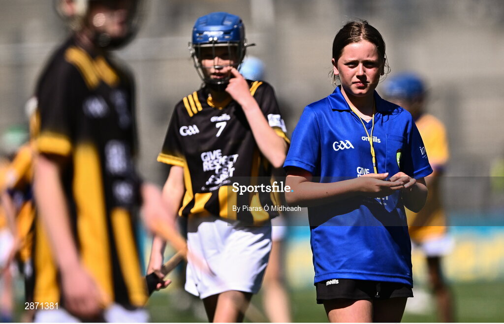 6 July 2024; Referee Emma Ní Leannáin-Bhreathnach, Gaelscoil Osraí, Bóthar Uachtar Rátha, Cill Chainnaigh during the GAA INTO Cumann na mBunscol Respect Exhibition Go Games at the GAA Hurling All-Ireland Senior Championship semi-final match between Kilkenny and Clare at Croke Park in Dublin. Photo by Piaras Ó Mídheach/Sportsfile