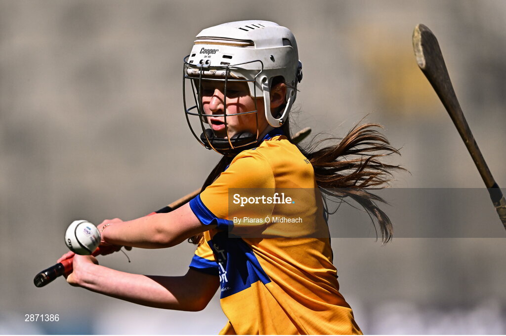 6 July 2024; Caoimhe Manley, Bishop Harty NS, Nenagh, Tipperary, representing Clare during the GAA INTO Cumann na mBunscol Respect Exhibition Go Games at the GAA Hurling All-Ireland Senior Championship semi-final match between Kilkenny and Clare at Croke Park in Dublin. Photo by Piaras Ó Mídheach/Sportsfile
