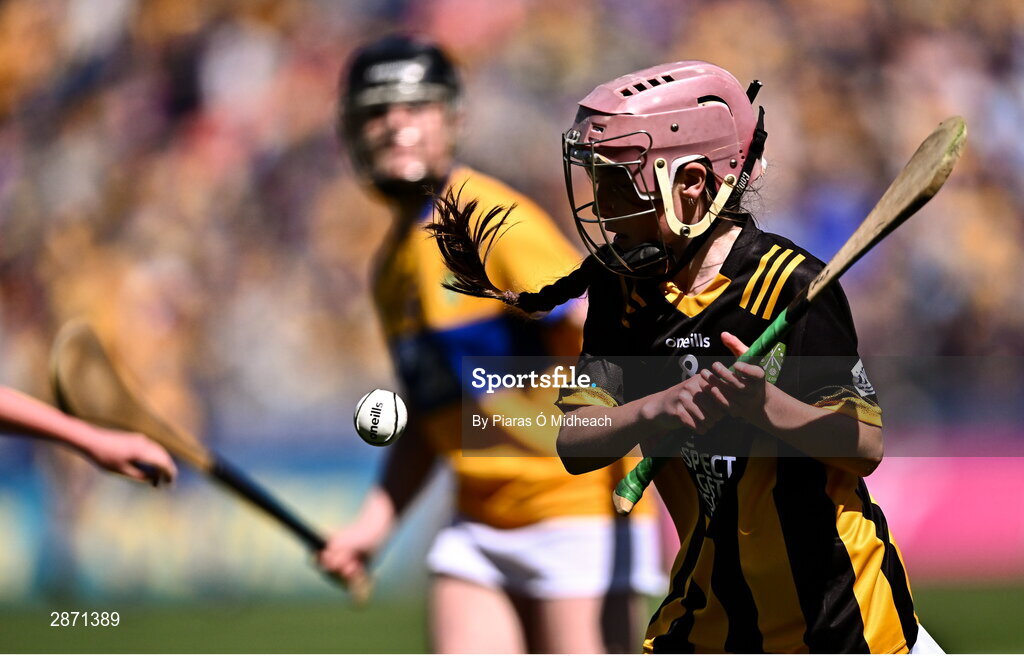 6 July 2024; Faye O'Connell, Rathnure NS, Rathnure, Wexford, representing Kilkenny during the GAA INTO Cumann na mBunscol Respect Exhibition Go Games at the GAA Hurling All-Ireland Senior Championship semi-final match between Kilkenny and Clare at Croke Park in Dublin. Photo by Piaras Ó Mídheach/Sportsfile