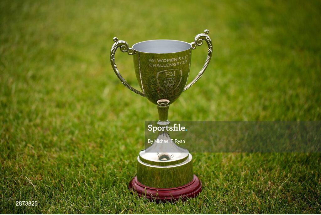 14 July 2024; A general view of the cup before the FAI Women's Under 17 Cup final match between Athenry and Killester Donnycarney FC at Mullingar Athletic FC in Gainstown, Westmeath. Photo by Michael P Ryan/Sportsfile