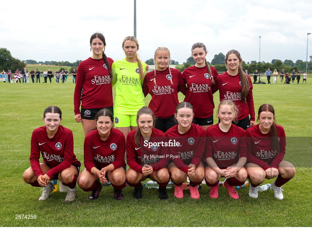14 July 2024; Athenry team before the FAI Women's Under 17 Cup final match between Athenry and Killester Donnycarney FC at Mullingar Athletic FC in Gainstown, Westmeath. Photo by Michael P Ryan/Sportsfile