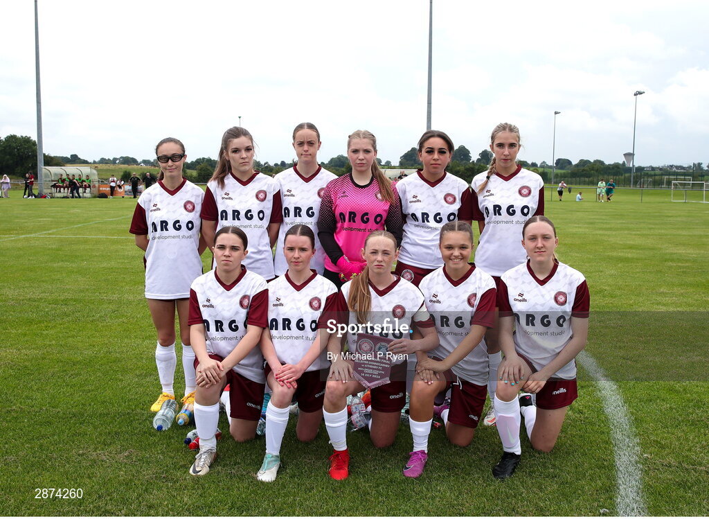 14 July 2024; Killester Donnycarney FC team before the FAI Women's Under 17 Cup final match between Athenry and Killester Donnycarney FC at Mullingar Athletic FC in Gainstown, Westmeath. Photo by Michael P Ryan/Sportsfile