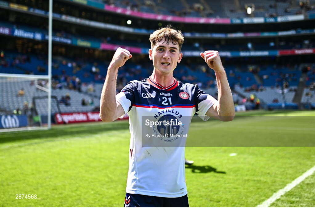 14 July 2024; Lorcan Kennedy of New York celebrates after his side's victory in the GAA Football All-Ireland Junior Championship final between London and New York at Croke Park in Dublin. Photo by Piaras Ó Mídheach/Sportsfile