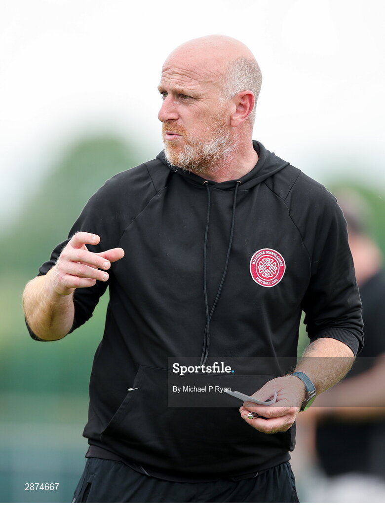 14 July 2024; Killester Donnycarney FC manager Thomas Heary during the FAI Women's Under 17 Cup final match between Athenry and Killester Donnycarney FC at Mullingar Athletic FC in Gainstown, Westmeath. Photo by Michael P Ryan/Sportsfile