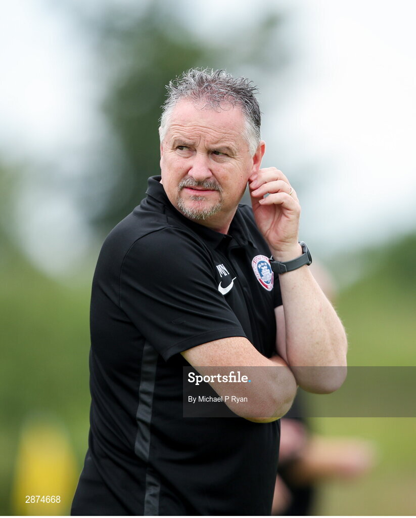 14 July 2024; Athenry manager Mike Noone during the FAI Women's Under 17 Cup final match between Athenry and Killester Donnycarney FC at Mullingar Athletic FC in Gainstown, Westmeath. Photo by Michael P Ryan/Sportsfile