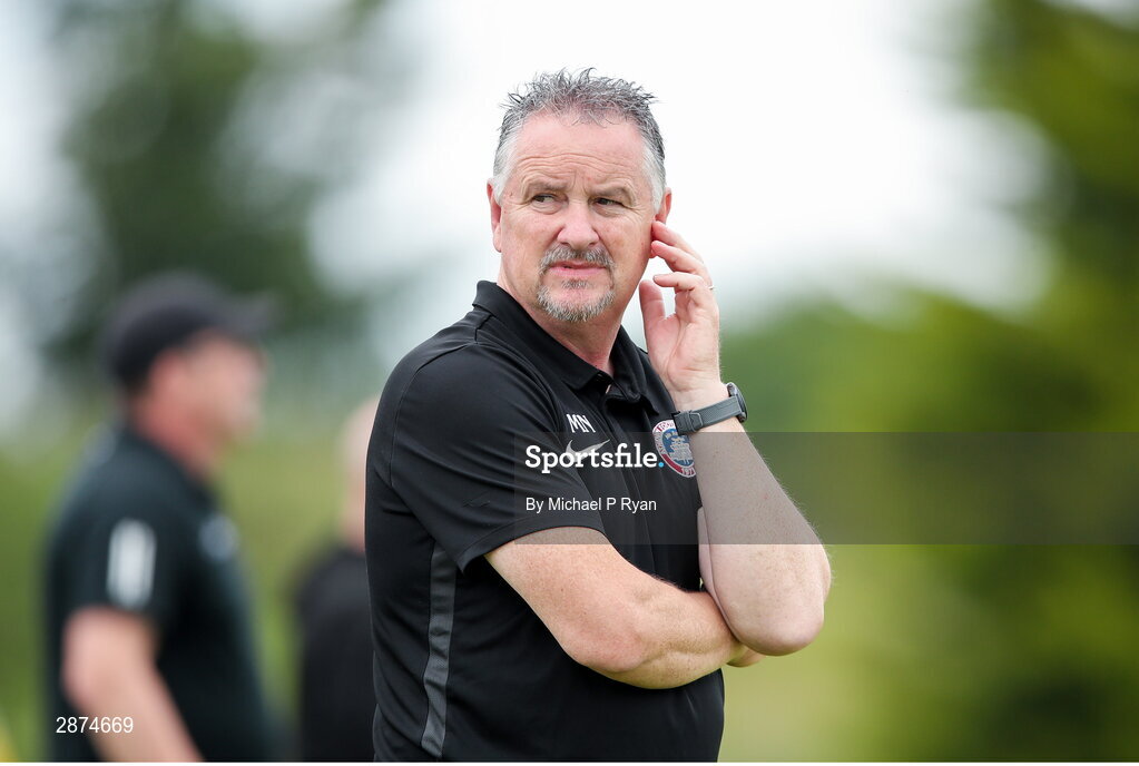 14 July 2024; Athenry manager Mike Noone during the FAI Women's Under 17 Cup final match between Athenry and Killester Donnycarney FC at Mullingar Athletic FC in Gainstown, Westmeath. Photo by Michael P Ryan/Sportsfile