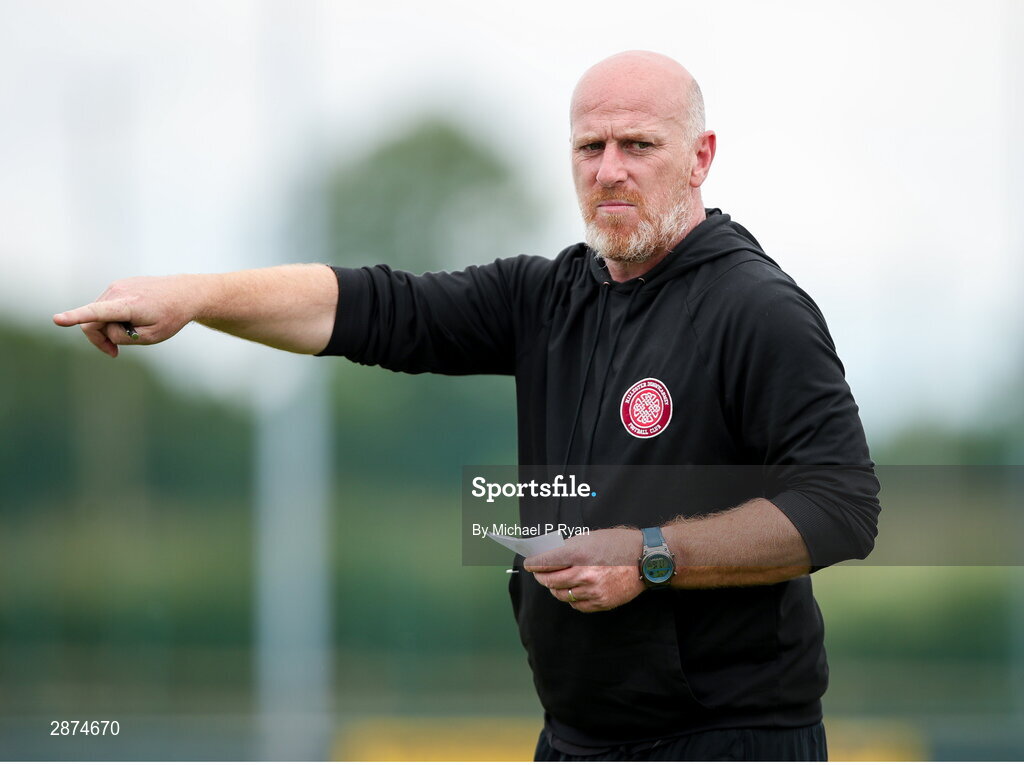 14 July 2024; Killester Donnycarney FC manager Thomas Heary during the FAI Women's Under 17 Cup final match between Athenry and Killester Donnycarney FC at Mullingar Athletic FC in Gainstown, Westmeath. Photo by Michael P Ryan/Sportsfile