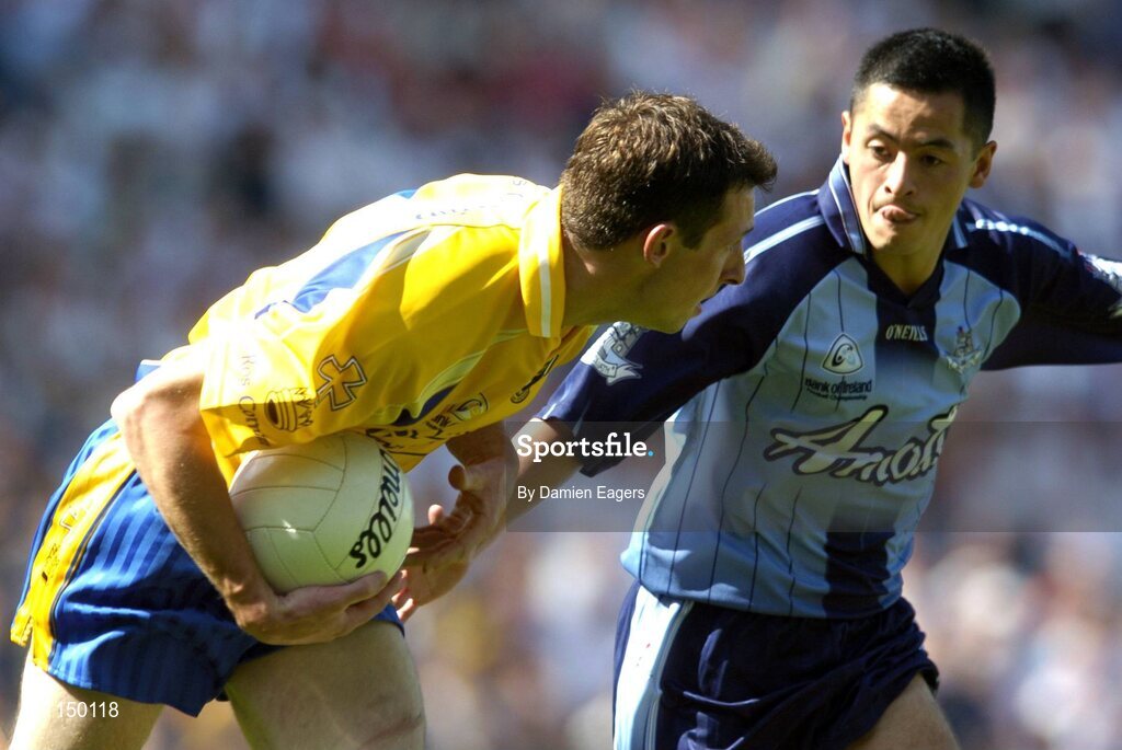 1 August 2004; John Whyte, Roscommonn, in action against Jason Sherlock, Dublin. Bank of Ireland All-Ireland Football Championship, Round 4, Dublin v Roscommon, Croke Park, Dublin. Picture credit; Damien Eagers / SPORTSFILE