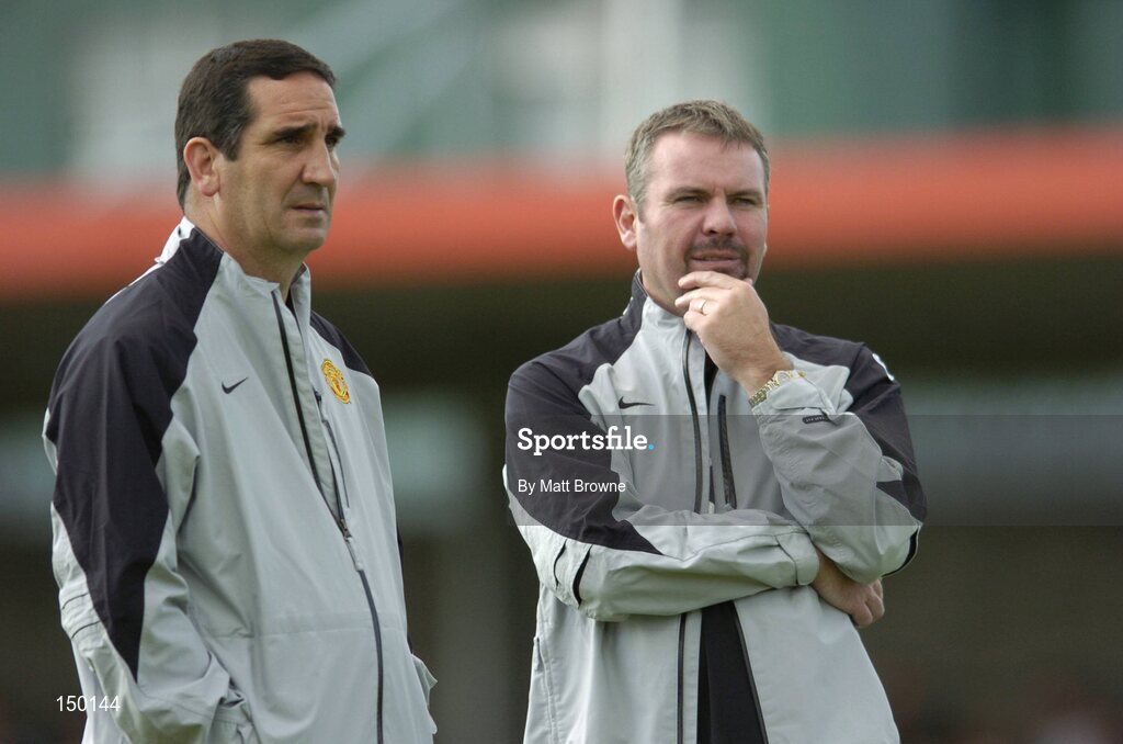 17 July 2004; Ricky Sbragia, left, and Brian McClair,  Manchester United coaches. Friendly game, Cobh Ramblers v Manchester United X1, Turners Cross, Cork. Picture credit; Matt Browne / SPORTSFILE