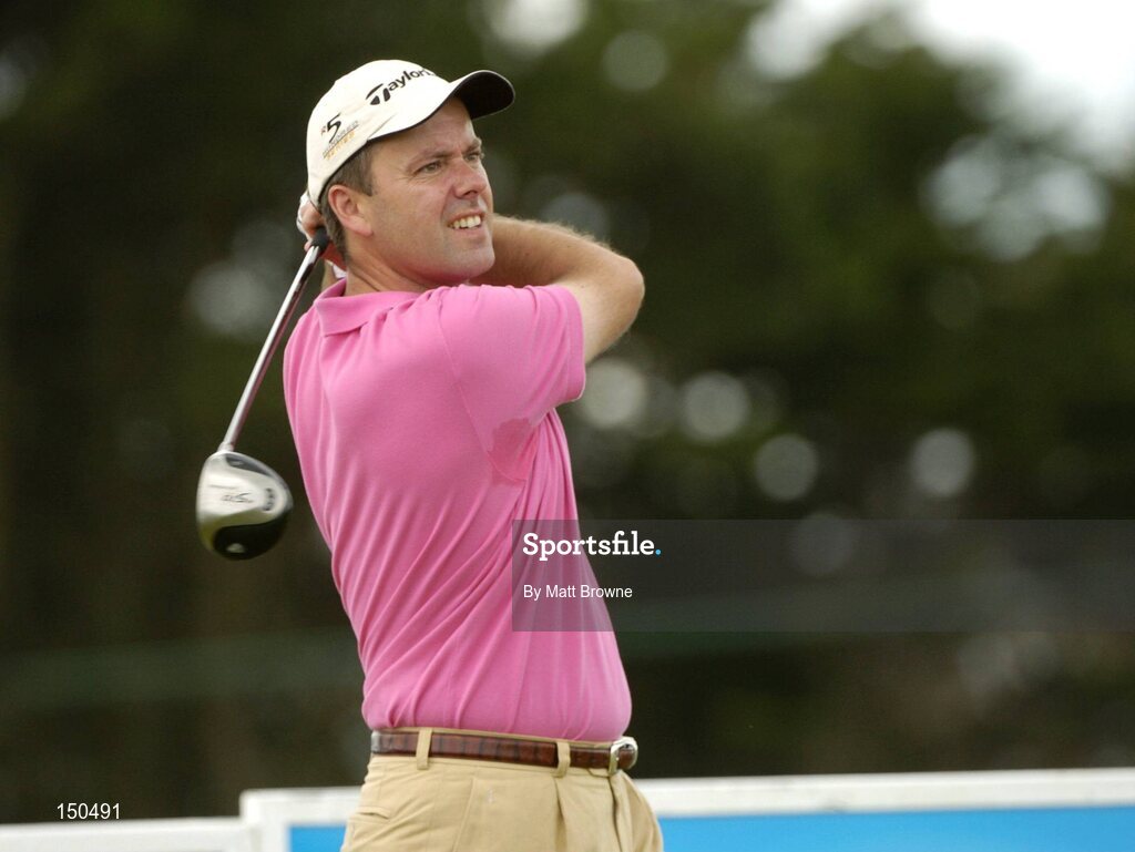 21 July 2004; Leslie Walker watches his drive from the 11th tee box during the first round. Nissan Irish Open Golf Championship, County Louth Golf Club, Baltray, Co. Louth. Picture credit; Matt Browne / SPORTSFILE