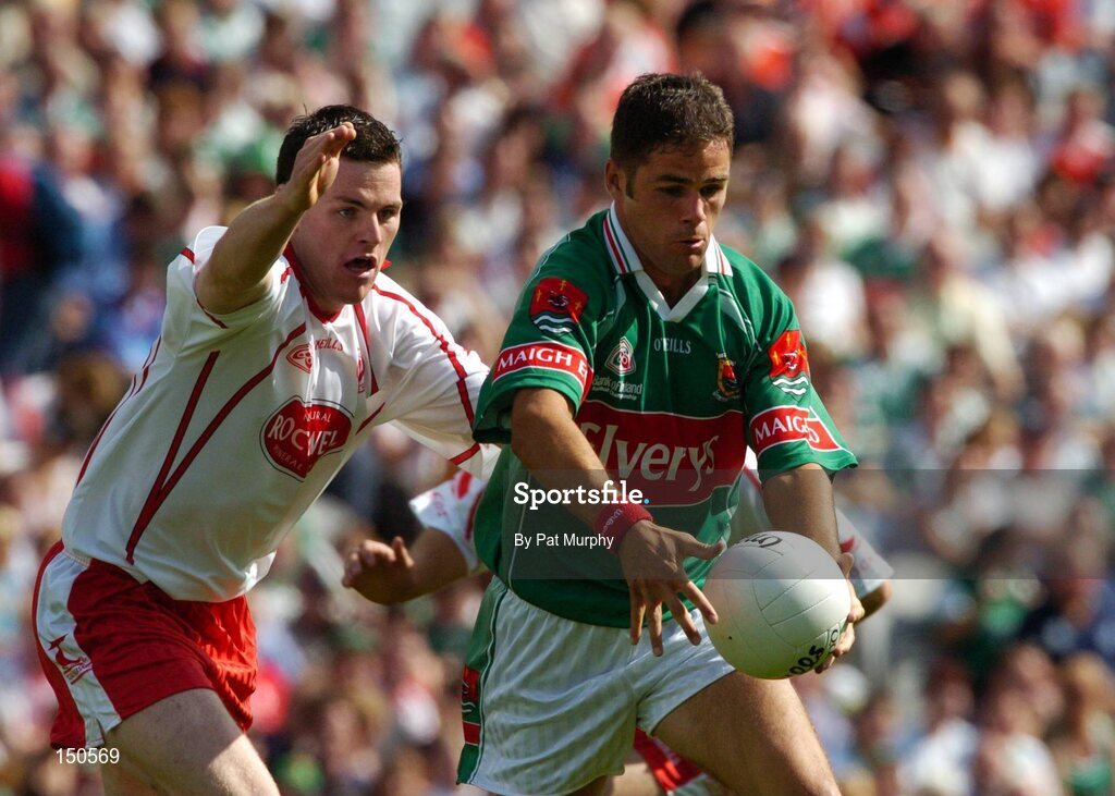 7 August 2004; James Gill, Mayo, in action against Conor Gormley, Tyrone. Bank of Ireland All-Ireland Senior Football Championship Quarter Final, Mayo v Tyrone, Croke Park, Dublin. Picture credit; Pat Murphy / SPORTSFILE