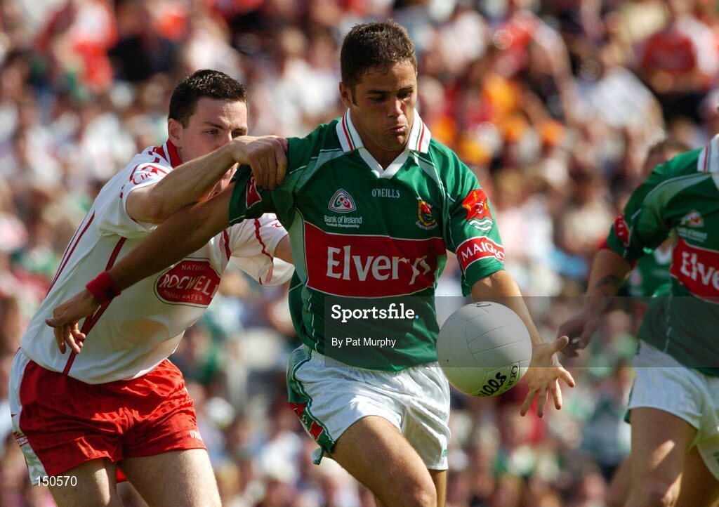 7 August 2004; James Gill, Mayo, in action against Conor Gormley, Tyrone. Bank of Ireland All-Ireland Senior Football Championship Quarter Final, Mayo v Tyrone, Croke Park, Dublin. Picture credit; Pat Murphy / SPORTSFILE