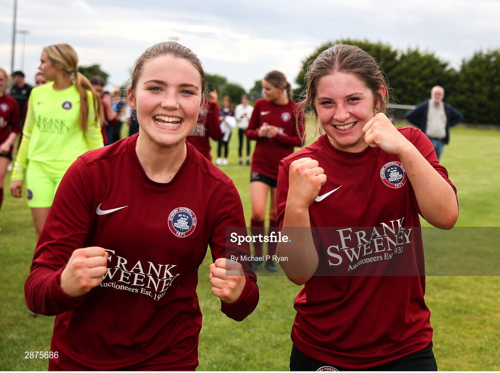 14 July 2024; Athenry players celebrate after the FAI Women's Under 17 Cup final match between Athenry and Killester Donnycarney FC at Mullingar Athletic FC in Gainstown, Westmeath. Photo by Michael P Ryan/Sportsfile