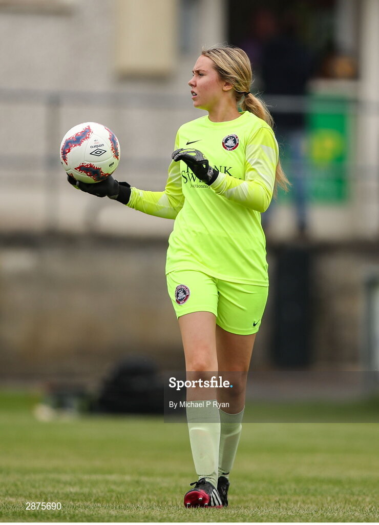 14 July 2024; Athenry goalkeeper Mollie Gilligan during the FAI Women's Under 17 Cup final match between Athenry and Killester Donnycarney FC at Mullingar Athletic FC in Gainstown, Westmeath. Photo by Michael P Ryan/Sportsfile
