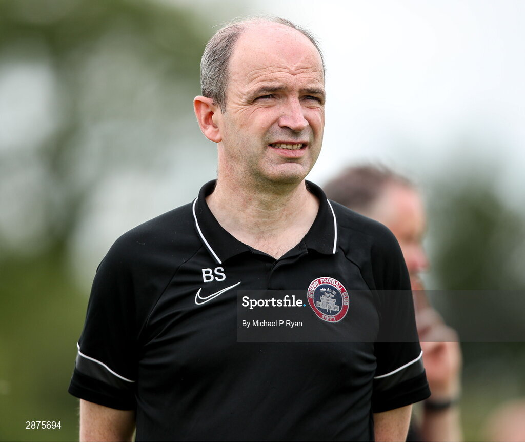 14 July 2024; Athenry assistant manager Brian Sweeney during the FAI Women's Under 17 Cup final match between Athenry and Killester Donnycarney FC at Mullingar Athletic FC in Gainstown, Westmeath. Photo by Michael P Ryan/Sportsfile