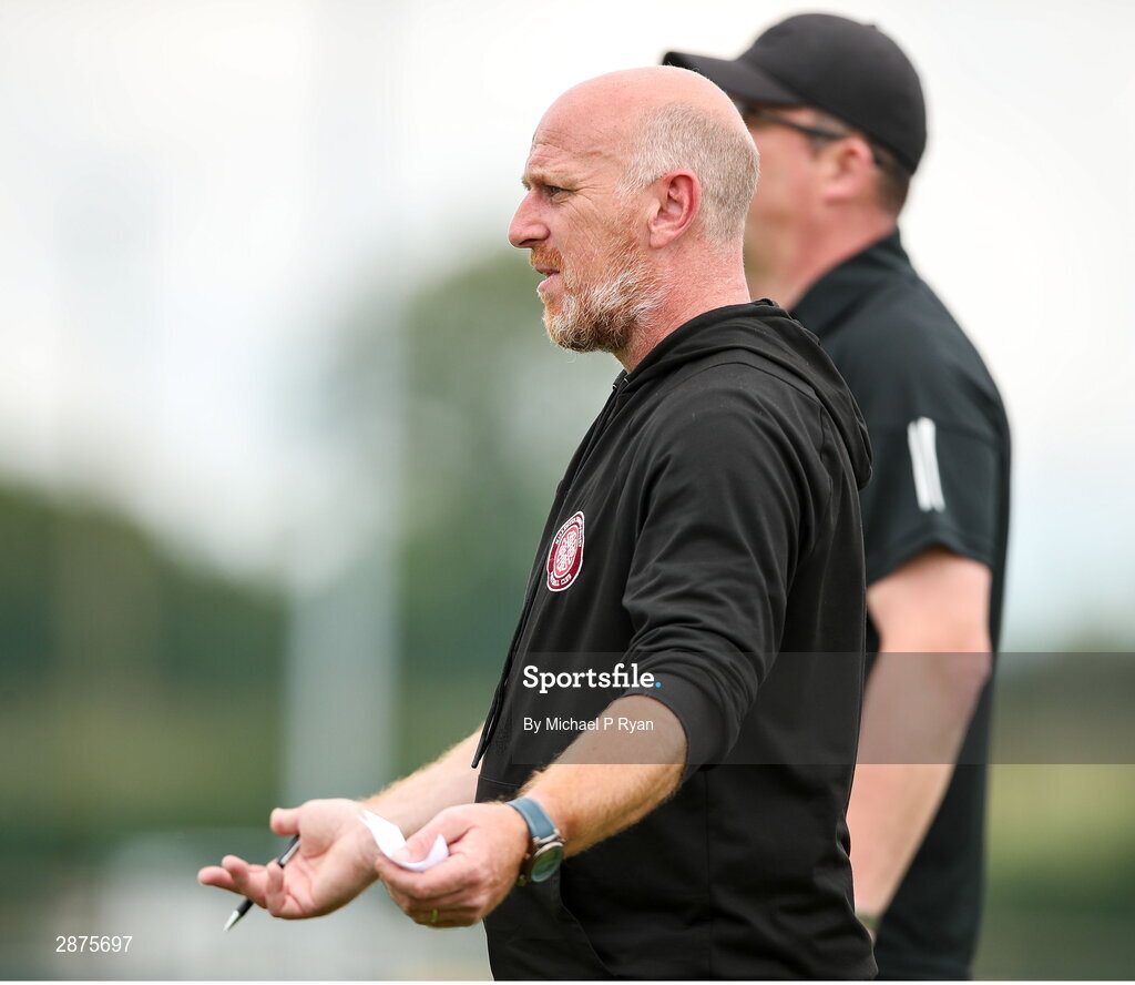14 July 2024; Killester Donnycarney FC manager Thomas Heary during the FAI Women's Under 17 Cup final match between Athenry and Killester Donnycarney FC at Mullingar Athletic FC in Gainstown, Westmeath. Photo by Michael P Ryan/Sportsfile