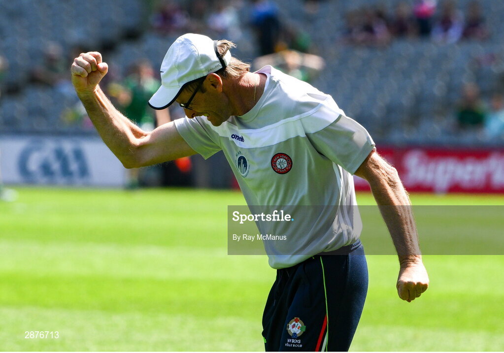 14 July 2024; New York manager Patrick Mulvihill celebrates winning the GAA Football All-Ireland Junior Championship final between London and New York at Croke Park in Dublin. Photo by Ray McManus/Sportsfile
