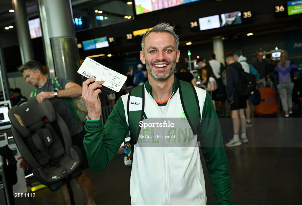 19 July 2024; Athlete Thomas Barr at Dublin Airport as members of Team Ireland Depart for the 2024 Paris Olympic Games. Photo by David Fitzgerald/Sportsfile