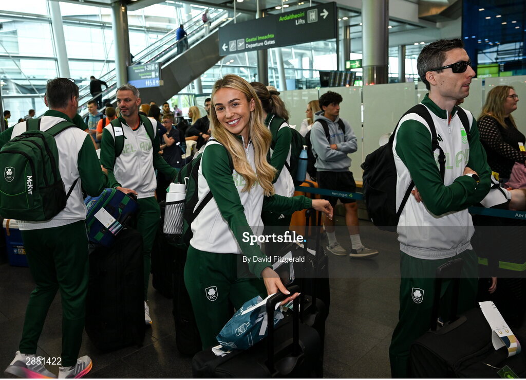 19 July 2024; Athlete Sharlene Mawdsley at Dublin Airport as members of Team Ireland Depart for the 2024 Paris Olympic Games. Photo by David Fitzgerald/Sportsfile