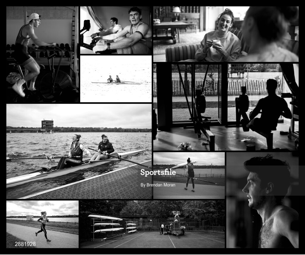 21 October 2023; (EDITOR'S NOTE; Images has been converted to black & white and this is a composite of images) Team Ireland rowers, including Nathan Timoney, Philip Doyle, Ross Corrigan , Fiona Murtagh, Aifric Keogh,  Margaret Cremen and Daire Lynch during a training camp at Vaires Sur Marne in Paris, France, which is the venue for the rowing events for the 2024 Paris Olympic Games. Photo by Brendan Moran/Sportsfile