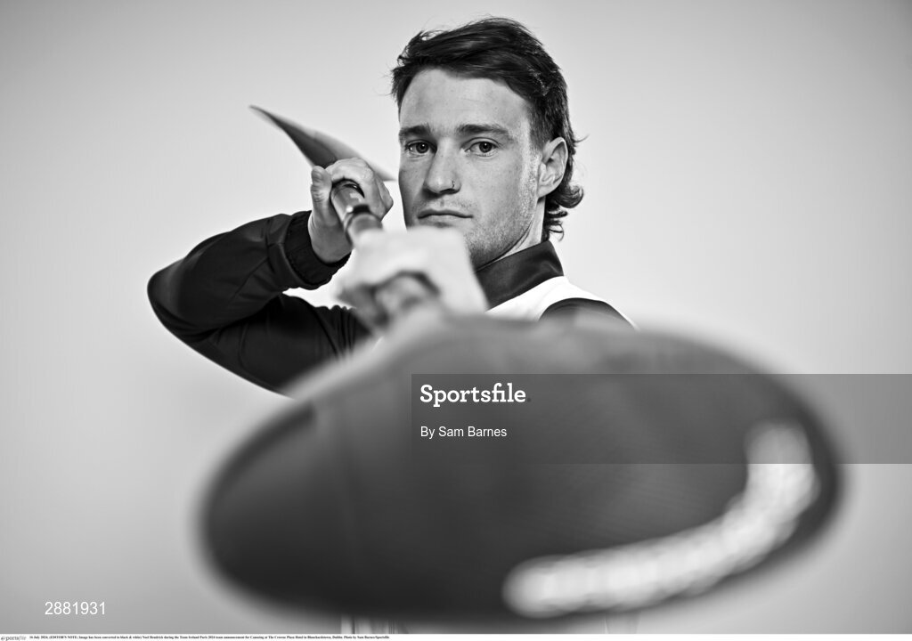 16 July 2024; (EDITOR'S NOTE; Image has been converted to black & white) Noel Hendrick during the Team Ireland Paris 2024 team announcement for Canoeing at The Crowne Plaza Hotel in Blanchardstown, Dublin. Photo by Sam Barnes/Sportsfile