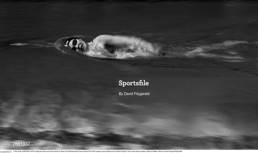 8 July 2024; (EDITOR'S NOTE; Image has been converted to black & white) Erin Riordan during Team Ireland Paris 2024 Aquatics team training at the National Aquatic Centre on the Sport Ireland Campus in Dublin. Photo by David Fitzgerald/Sportsfile