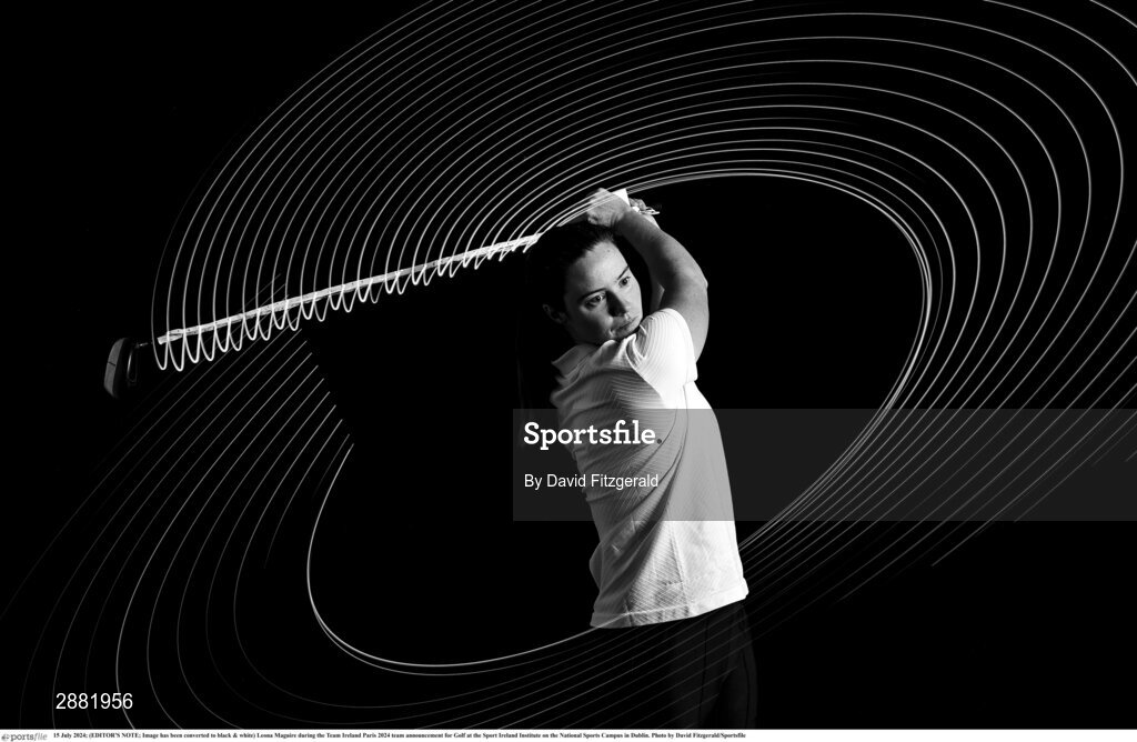 15 July 2024; (EDITOR'S NOTE; Image has been converted to black & white) Leona Maguire during the Team Ireland Paris 2024 team announcement for Golf at the Sport Ireland Institute on the National Sports Campus in Dublin. Photo by David Fitzgerald/Sportsfile