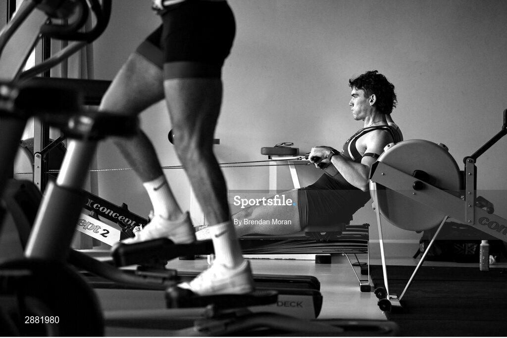 21 October 2023; (EDITOR'S NOTE; Image has been converted to black & white) Team Ireland rower Ross Corrigan during a Team Ireland rowing training camp at Vaires Sur Marne in Paris, France. The Nautical Stadium at Vaires-sur-Marne will host the Olympic and Paralympic rowing and canoe-kayak events at the 2024 Paris Olympic Games. Photo by Brendan Moran/Sportsfile