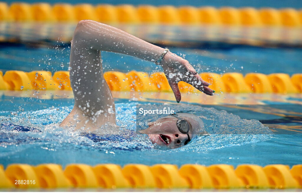 20 July 2024; Grace Davison during a Team Ireland Paris 2024 Aquatics team training session at the National Aquatic Centre on the Sport Ireland Campus in Dublin. Photo by Seb Daly/Sportsfile