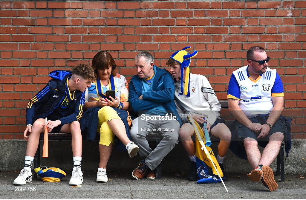21 July 2024; Clare supporters wait for the turnstiles to open before the GAA Hurling All-Ireland Senior Championship Final between Clare and Cork at Croke Park in Dublin. Photo by John Sheridan/Sportsfile