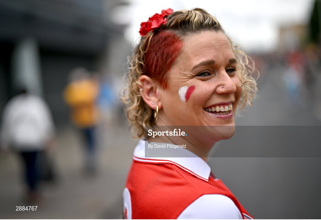 21 July 2024; Cork supporter Eilish Farrell from Passage West, Cork, before the GAA Hurling All-Ireland Senior Championship Final between Clare and Cork at Croke Park in Dublin. Photo by David Fitzgerald/Sportsfile