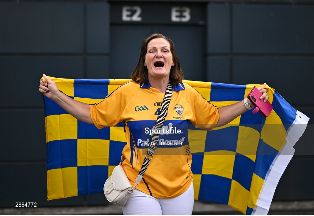 21 July 2024; Clare supporter Marie O'Loughlin from Durra, Clare, before the GAA Hurling All-Ireland Senior Championship Final between Clare and Cork at Croke Park in Dublin. Photo by David Fitzgerald/Sportsfile