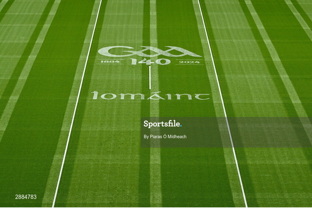 21 July 2024; A general of pitch markings at midfield before the GAA Hurling All-Ireland Senior Championship Final between Clare and Cork at Croke Park in Dublin. Photo by Piaras Ó Mídheach/Sportsfile
