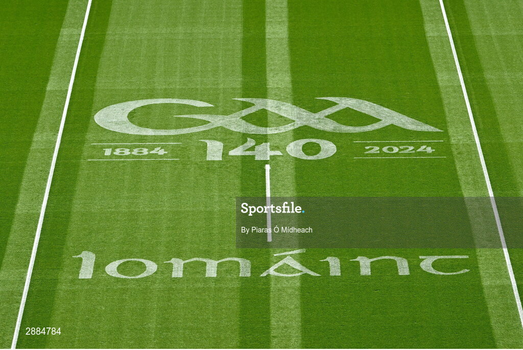 21 July 2024; A general of pitch markings at midfield before the GAA Hurling All-Ireland Senior Championship Final between Clare and Cork at Croke Park in Dublin. Photo by Piaras Ó Mídheach/Sportsfile