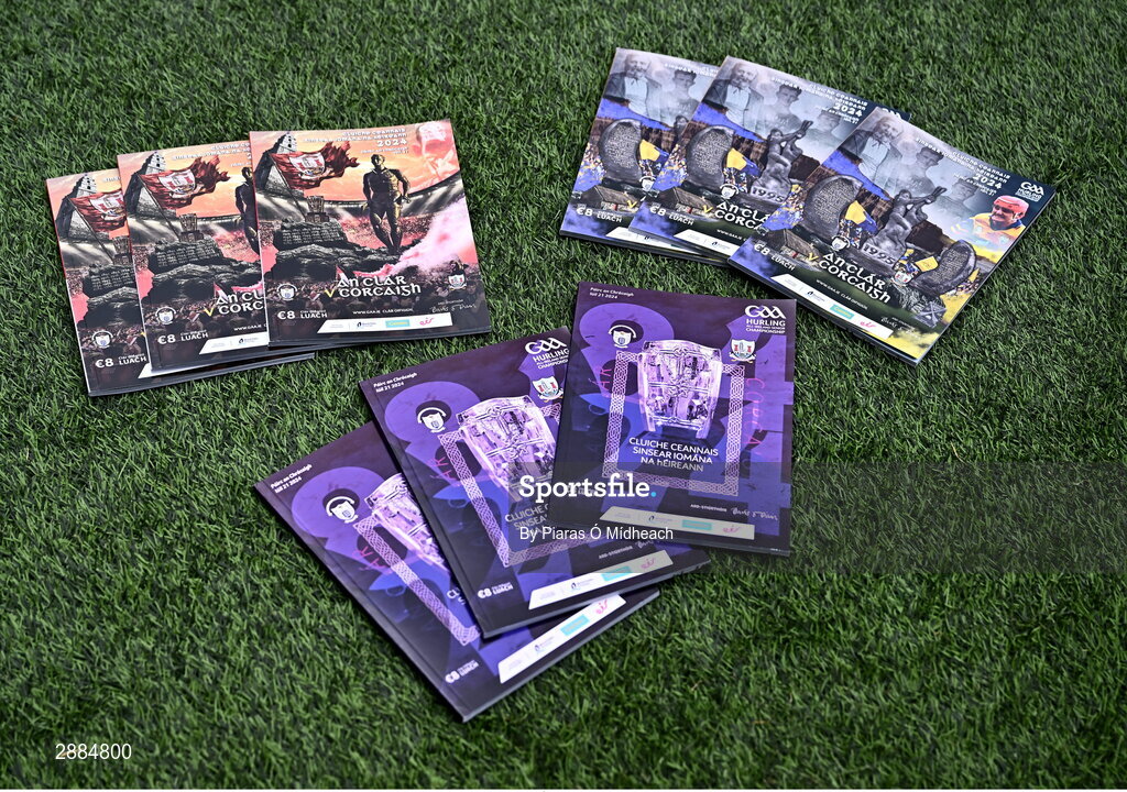 21 July 2024; The three different types of official match programme before the GAA Hurling All-Ireland Senior Championship Final between Clare and Cork at Croke Park in Dublin. Photo by Piaras Ó Mídheach/Sportsfile