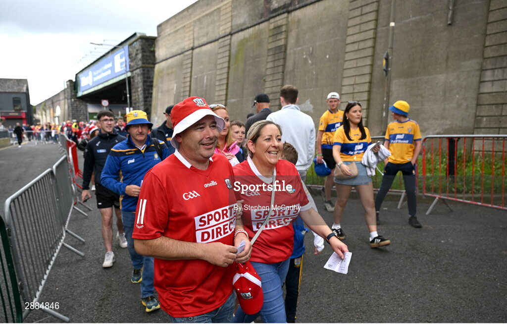 21 July 2024; Supporters arrive for the GAA Hurling All-Ireland Senior Championship Final between Clare and Cork at Croke Park in Dublin. Photo by Stephen McCarthy/Sportsfile